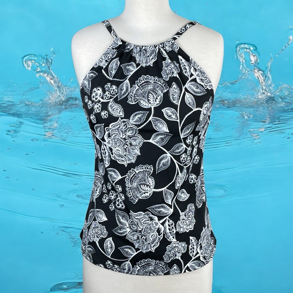Jantzen Floral High Neck Paisley Leaf Pattern Tankini w/Padded Shelf Bra Size 10